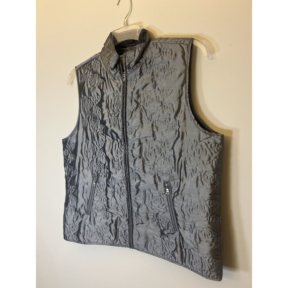 Bamboo Traders Silver Shiny Floral Pattern Women's Large Vest - Picture 2 of 6